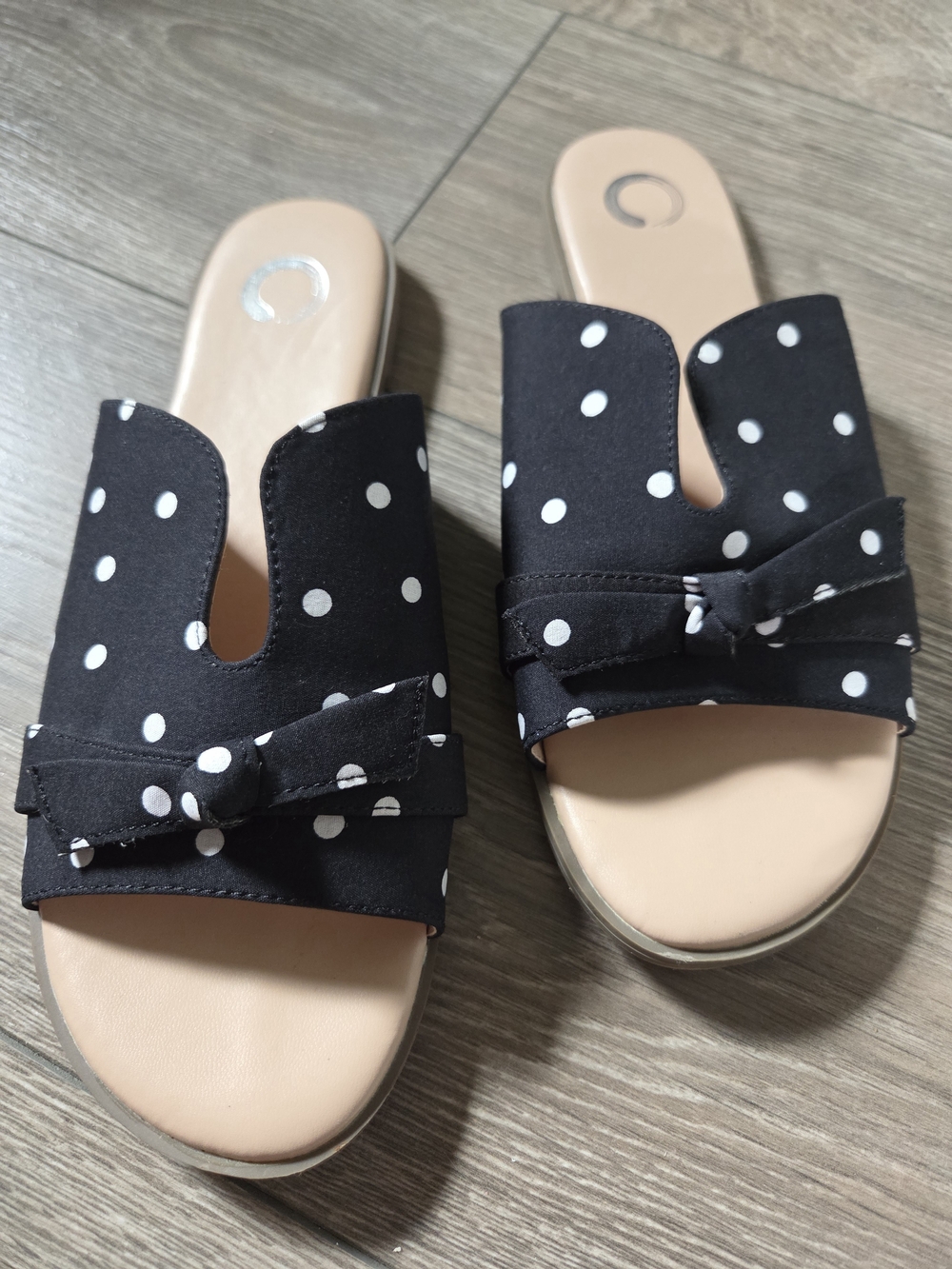 Polka Dot Bow Slide Sandals - Black
